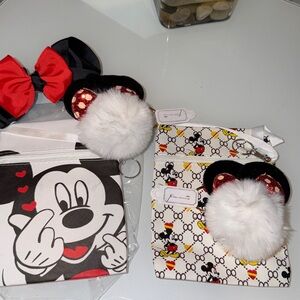 2 Mickey Mouse Kids bags with Accessory Set Hair bow and 2 keychains